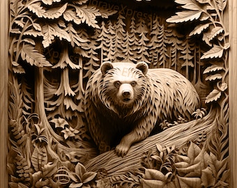 Archivo de grabado láser de oso 3D: Escena de vida silvestre PNG, SVG (Diseño digital)