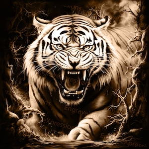 Laserbrand PNG | 3D illusie | Graveren | Laserklaar | Lightburn-bestand | Gloedforge | Digitaal ontwerpbestand | Tijger