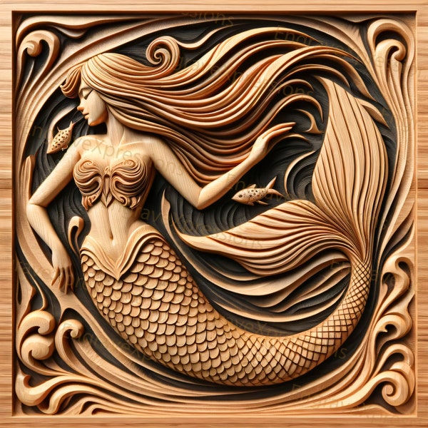 Laser Burn PNG | 3D Illusion | Engrave | Laser Ready |  Lightburn File | Glowforge | Digital Design File | Siren - Mermaid 1