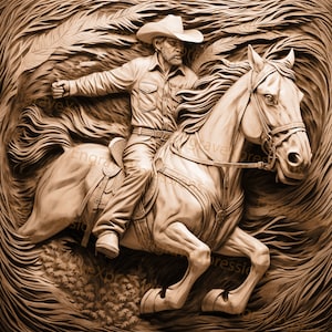Laser brennen PNG | 3D Illusion | Gravieren | Laser Ready | Lightburn File | Digitale Designdatei | Cowboy Reitpferd