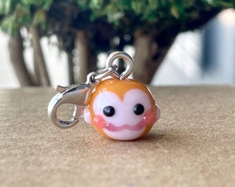 Handmade Lampwork Glass Monkey Bead: Clip on Charm, Zipper Pull
