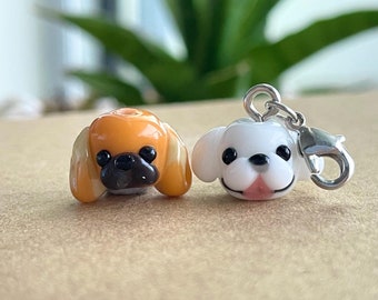 Lampwork Glass Pekingese Bead (9x13mm): Dog Animal Charm, Keychain Phone Accessory, DIY Jewelry Making