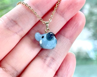 Tiny Elephant Necklace: Handmade Lampwork Glass Miniature Animal Jewelry