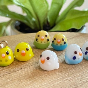 Tiny Budgie Glass Bead Necklace - Handmade Lampwork, Unique Budgerigar, Cute Parakeet Miniature Jewelry, Gift for Bird Mom