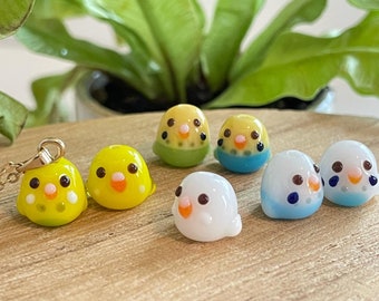 Tiny Budgie Necklace (9x10mm): Handmade Lampwork Glass Miniature Bird Animal Jewelry