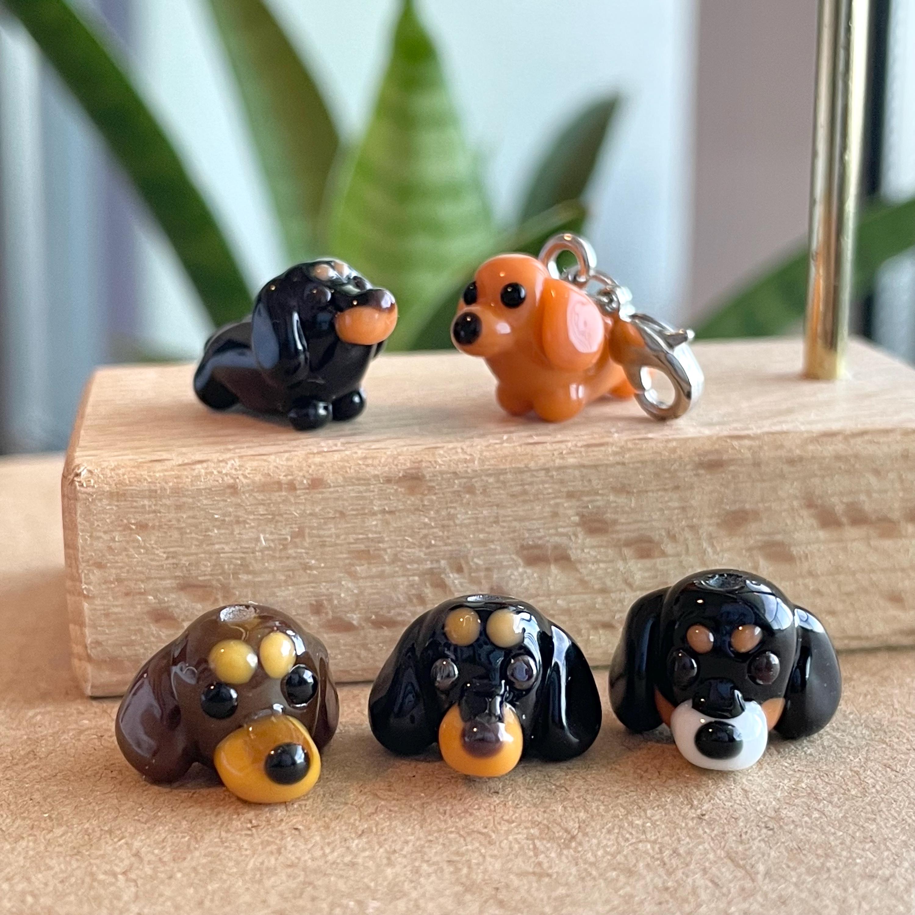 Handmade Lampwork Glass Dachshund Dog Bead: Clip-On Charm, Zipper Pull, Keychain, Phone & Bag Accessory