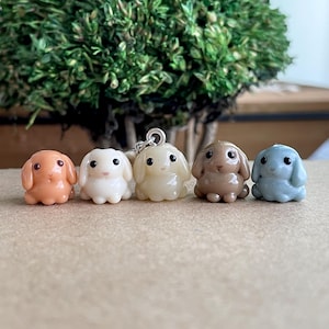 Lop Rabbit Glass Bead Zipper Charm / Keychain / Phone Strap, Gray / Brown / Cream / Beige, Floppy Ear Bunny, Cute Animal Accessories