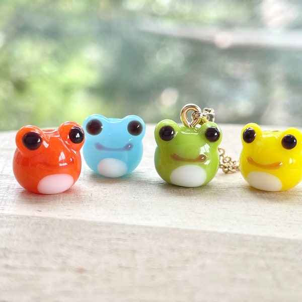 Frog Necklace, Blue / Green / Orange / Yellow, Handmade Glass Beads, Gold / Silver Plated, Cute, Pond Animal, Gift for Kids, Frog Jewelry