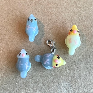 Lampwork Glass Cockatiel Bead Charm: Bird Keychain, Zipper Pull, Phone, Purse Accessory