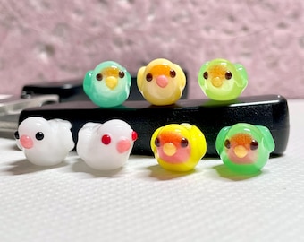 Handmade Lampwork Lovebird Bead, Cute Glass Bird Zipper Pull, Keychain, Phone, Bag Purse Charm, Miniature Parrot Accessory, Bird Mom Gift