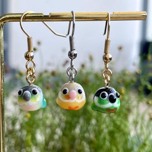 Yellow-Sided Turquoise / Pineapple / Normal Green Cheek Conure Glass Bead Earrings, Cute Parrot Miniature Jewelry, Gift for Bird Mom