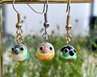 Green Cheek Conure Earrings: Lampwork Glass Parrot Jewelry