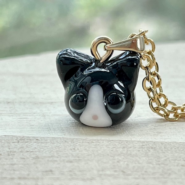 Tuxedo Cat Necklace, Bicolor Cat, Black & White Cat, Cat Head Necklace, Cute, Gold / Silver Plated, Pet, Cat Mom Gift, Tuxedo Cat Jewelry