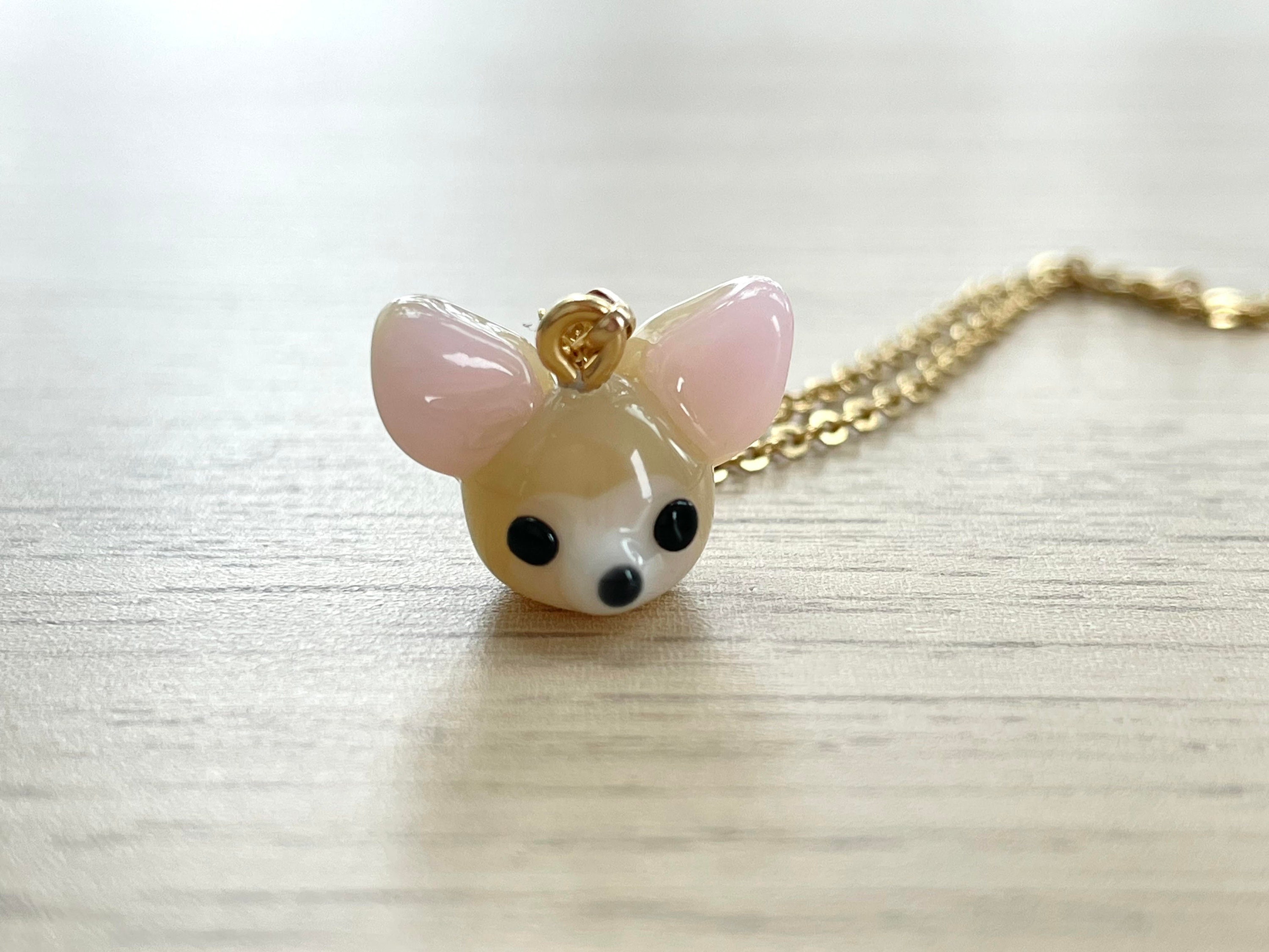 Tiny Fennec Fox Necklace: 12x16mm, Handmade Lampwork Glass