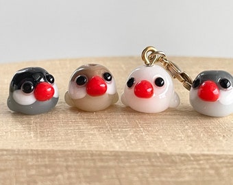 Tiny Lampwork Glass Java Sparrow Bead (8.5x11mm): Bird Charm, Keychain Phone Accessory, Jewelry Making