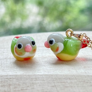 Adorable Pineapple Green Cheek Conure Glass Bead Necklace - Handmade Lampwork, Unique Parrot Jewelry for Bird Lovers
