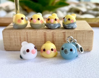 Lampwork Glass Cockatiel Bead: Clip On Charm, Keychain, Zipper Pull, Phone, Purse Accessory