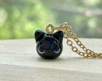 Tiny Black Cat Necklace: Handmade Lampwork Glass Miniature Animal Jewelry