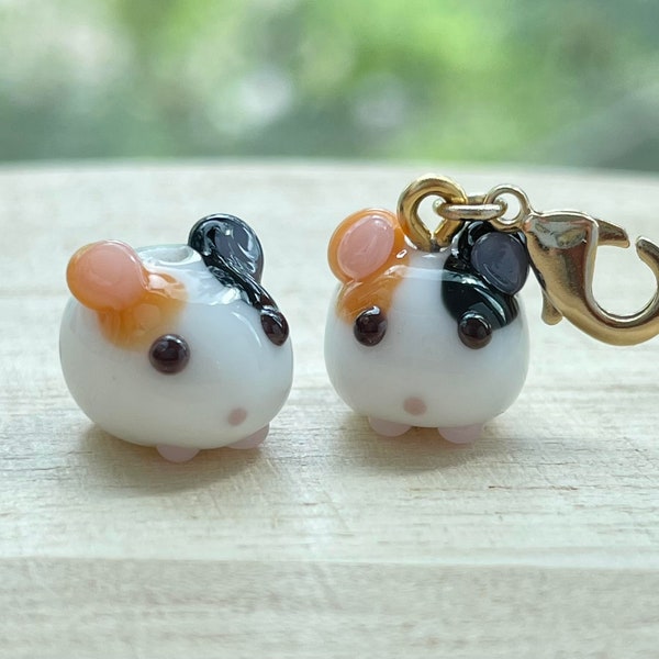 Guinea Pig Glass Beads, Tiny, Clip On / Keychain / Phone Strap Charm, Cute Cavia Porcellus Miniature Accessories, Handmade Gift for Kids