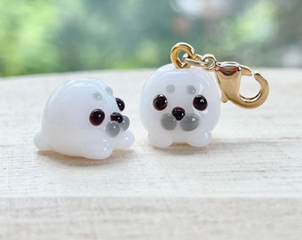 Handmade Lampwork Glass Seal Bead: Sea Animal Charm,  Zipper Pull, Keychain, Phone Accessory