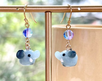 Handmade Glass Elephant Earrings: Gold Plated, Czech Glass Beads