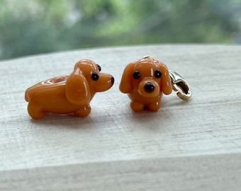 Dachshund Dog Glass Beads, Tiny,  Handmade Lampwork, Clip On / Keychain / Phone Strap Charm, Cute Sausage Dog Miniature Accessories, Gifts