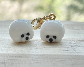 Handmade Lampwork Glass Bichon Frise Dog Bead: Clip-On Charm, Zipper Pull, Keychain, Phone & Bag Accessory