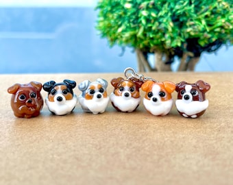 Lampwork Glass Australian Shepherd Bead (11x11mm): Aussie Dog Animal Charm, Keychain Phone Accessory, Jewelry Making