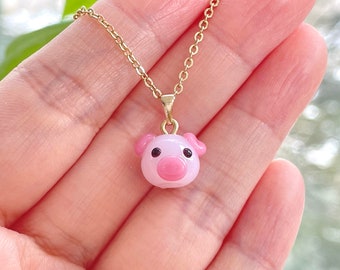 Tiny Pig Necklace: Handmade Lampwork Glass Miniature Animal Jewelry