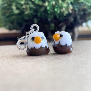 Handmade Lampwork Bald Eagle Bead, Cute Glass Bird Zipper Pull, Keychain, Phone, Bag Purse Charm, Miniature American Forest Bird Accessories