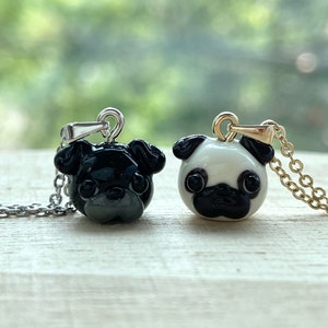 Fawn / Black Pug Glass Bead Necklace - Handmade Lampwork, Cute Miniature Pet Animal Jewelry, Dog Mom Gift