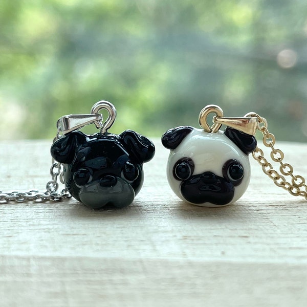 Collier carlin, carlin fauve/noir, plaqué or/argent, mignon, chien chinois, miniature, animal, animal de compagnie, cadeau pour maman chien, bijoux carlin