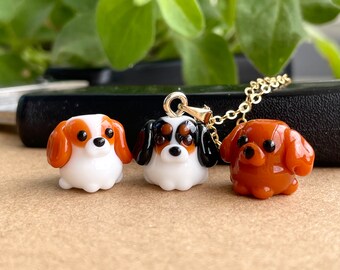 Tiny Cavalier King Charles Spaniel Necklace: Handmade Lampwork Glass Miniature Dog Jewelry
