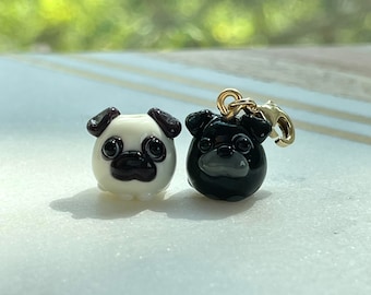 Handmade Lampwork Glass Pug Bead (12x13mm): Dog Animal Charm, Keychain Phone Accessory, Jewelry Making