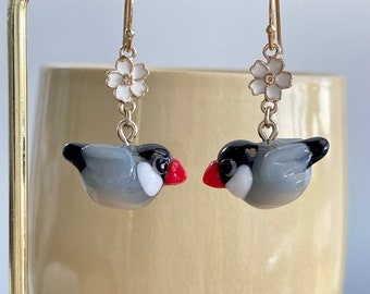 Java Sparrow Earrings: Handmade Lampwork Glass Bird Jewelry