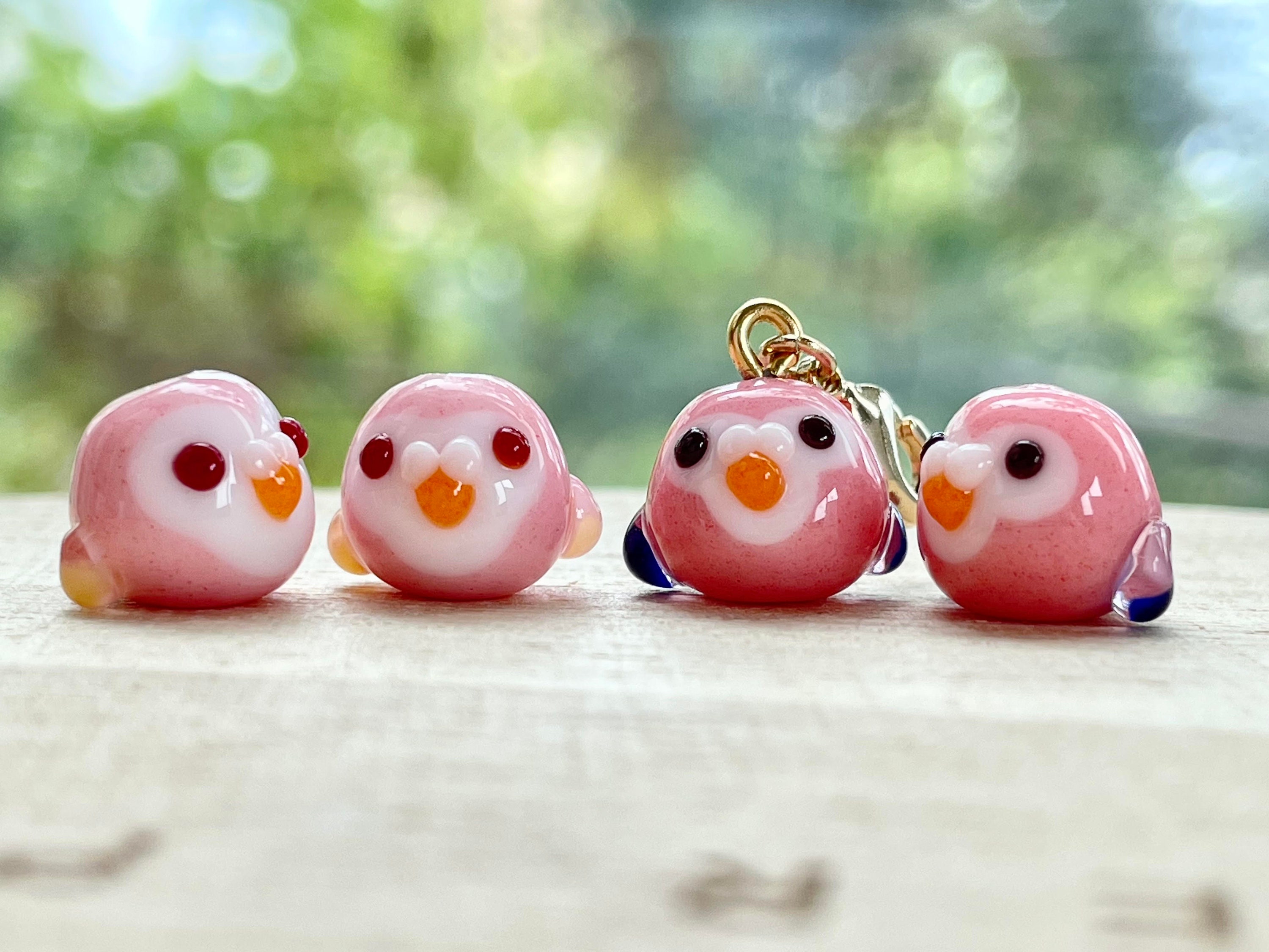 Handmade Lampwork Bourke's Parakeet Bead, Cute Glass Bird Zipper Pull, Keychain, Phone, Bag Purse Charm, Miniature Parrot Accessories