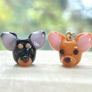 Handmade Lampwork Miniature Pinscher Bead, Glass Pet Zipper Pull, Keychain, Phone, Bag Purse Charm, Miniature Animal Accessory, Dog Mom Gift