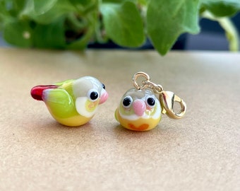 Handmade Lampwork Pineapple Green Cheek Conure Bead, Cute Glass Bird Zipper Pull, Keychain, Phone, Bag Charm, Miniature Parrot Accessory
