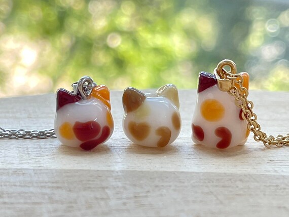 Pink Glass Beads Silver Cat Charms