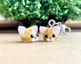 Lampwork Glass Sand Cat Bead: Clip-On Charm, Keychain, Zipper Pull, Phone, Purse Accessory