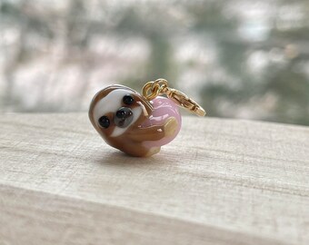 Handmade Lampwork Glass Sloth Bead: Clip On Charm, Zipper Pull, Keychain, Phone, Bag Accessory