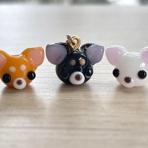 Chihuahua Glass Beads, Tiny, Clip On / Keychain / Phone Strap Charm, Handmade Lampwork, Cute Animal Miniature Accessories, Gift for Dog Mom