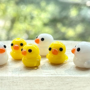White / Yellow Duckling Glass Beads, Tiny, Handmade Lampwork, Adorable Baby Duck Accessories, Clip On / Keychain / Phone Strap Charm