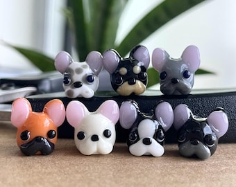 Lampwork Glass French Bulldog Bead (10x11mm): Dog Animal Charm for Keychain Phone Purse Jewelry Making