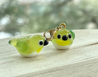 Tiny Lampwork Glass Warbling White-Eye Bead (10x19mm): Bird Charm, Keychain Phone Accessory, Jewelry Making