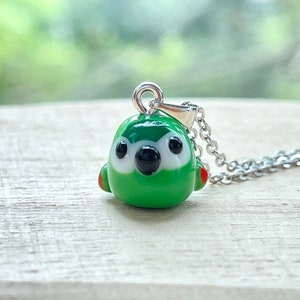 Tiny Red-Shouldered Macaw Necklace (9x11mm): Handmade Lampwork Glass Miniature Parrot Bird Jewelry