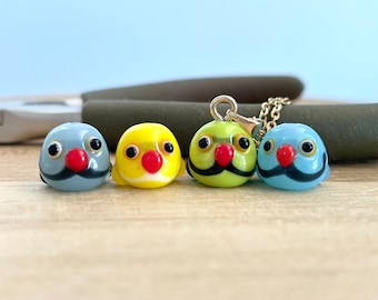 Tiny Indian Ringneck Parakeet Glass Bead Necklace: Handmade Lampwork Glass Miniature Kramer Parrot Jewelry