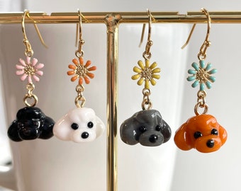 Toy Poodle Earrings: Lampwork Glass Bead Dog Mom Jewelry