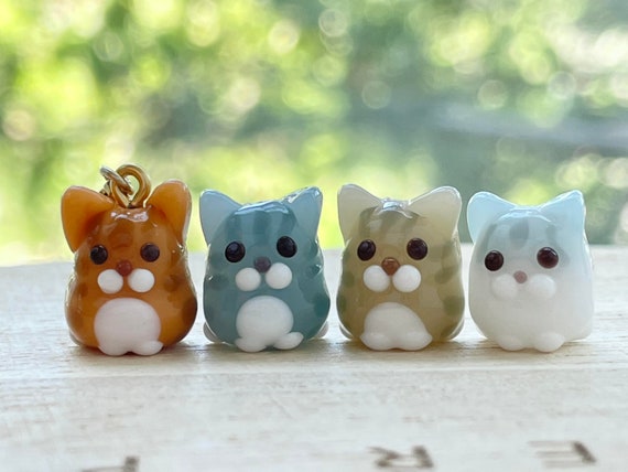 Handmade Lampwork Glass Tabby Cat Bead: Clip-On Charm, Zipper Pull, Keychain, Phone, Purse Accessory