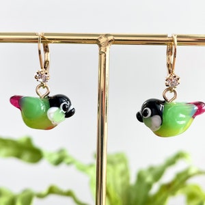 Green Cheek Conure Lever Back Earrings, Gold / Silver Plated, Cute Parakeet Miniature Jewelry, Gift for Bird Mom